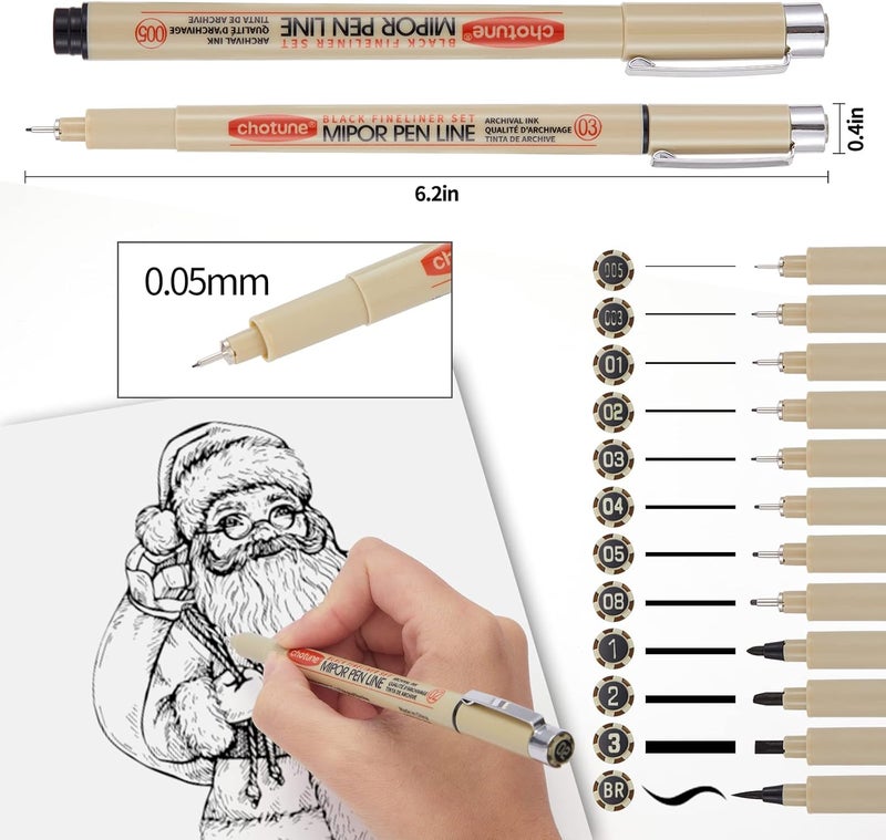 GETHPEN Micro Fineliner Drawing Art Pens: 12 Black Fine Line Waterproof Ink Set Artist Supplies Archival Inking Markers Liner Professional Sketch Outline Anime Sketching Artist Illustration Watercolor - Image 2